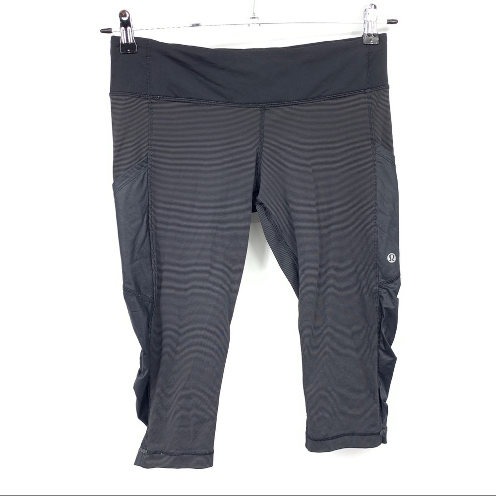 Lululemon Women 8 Legging Cut The Crop Pants Black Faux Leather Pockets Mid Rise